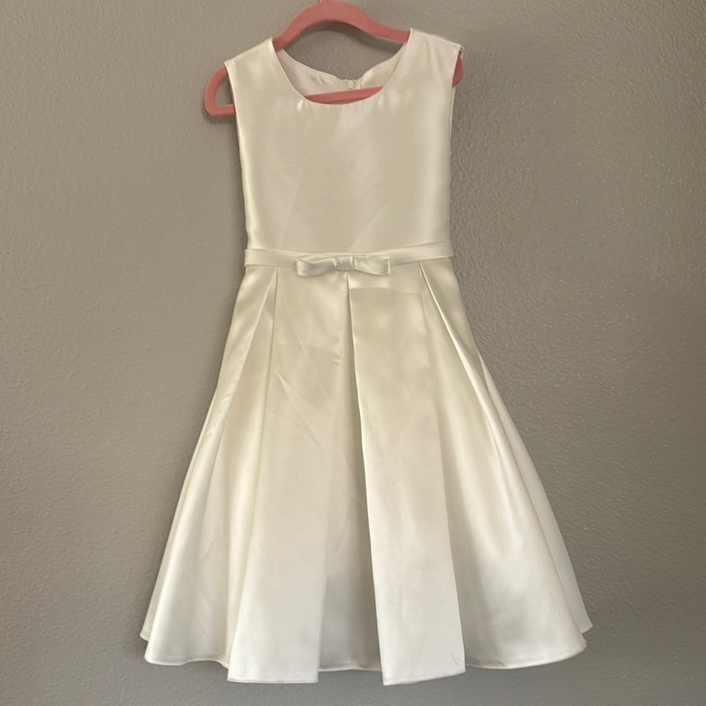 Classic White Satin Flower Girl Dress with Bow